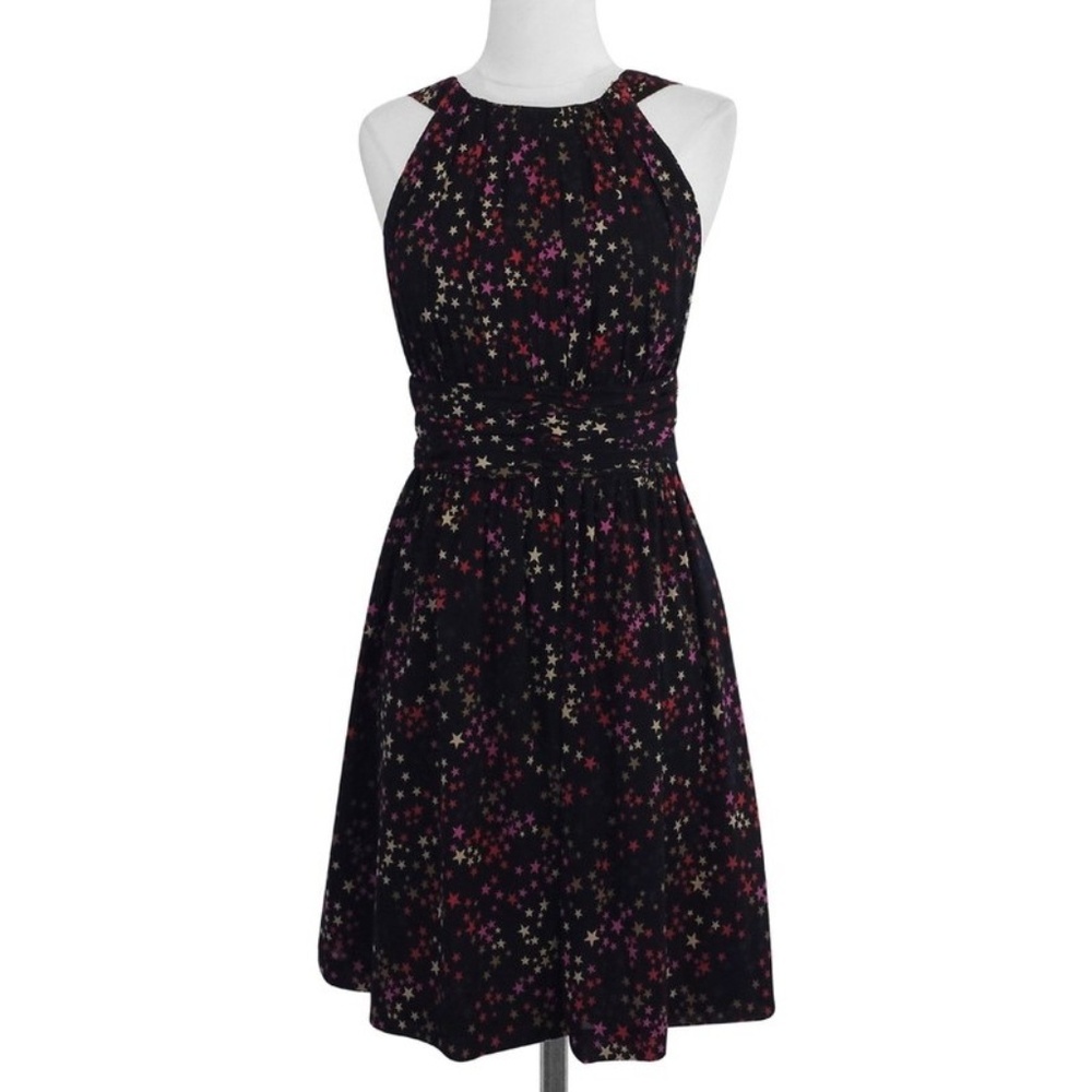Trina Turk Black with Star Print Silk Dress Sz 2